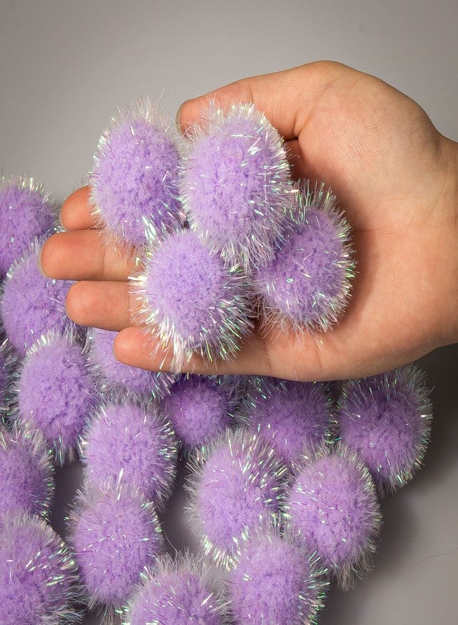 VAPKER 30 Pcs Cat Ball Toys Sparkle Balls Extra Large 2 Inch Cat's Favorite Chase Glitter Ball Glitter Tinsel Pom Poms Balls Purple Color - Image 4